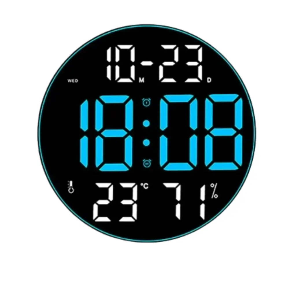 Modern Large Screen LED Round Wall Clock with Temperature, Humidity & Date Display – photo 3