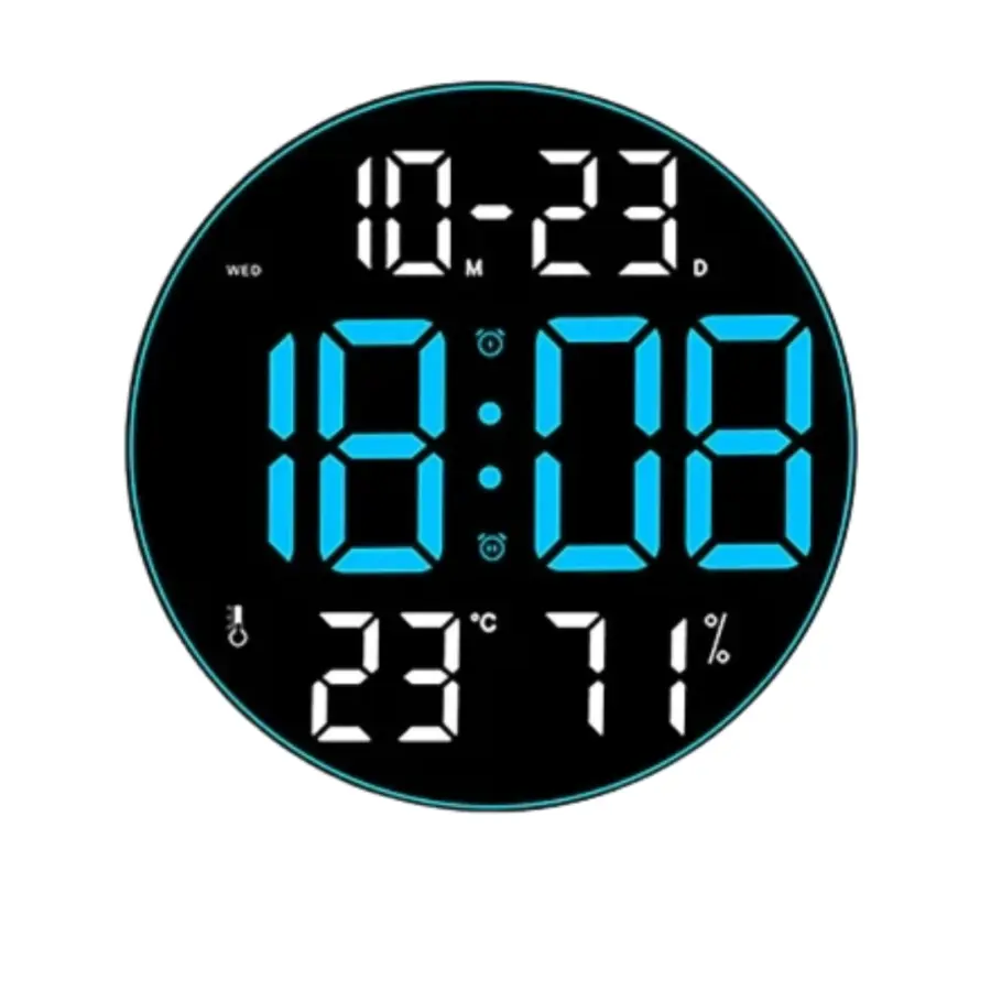Modern Large Screen LED Round Wall Clock with Temperature, Humidity & Date Display – photo 3