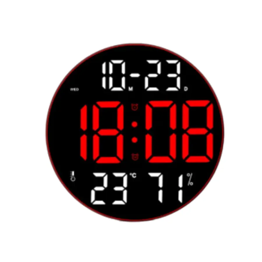 "Modern Large Screen LED Round Wall Clock with Temperature, Humidity, Date and Alarm Display – Trontronics Sri Lanka"