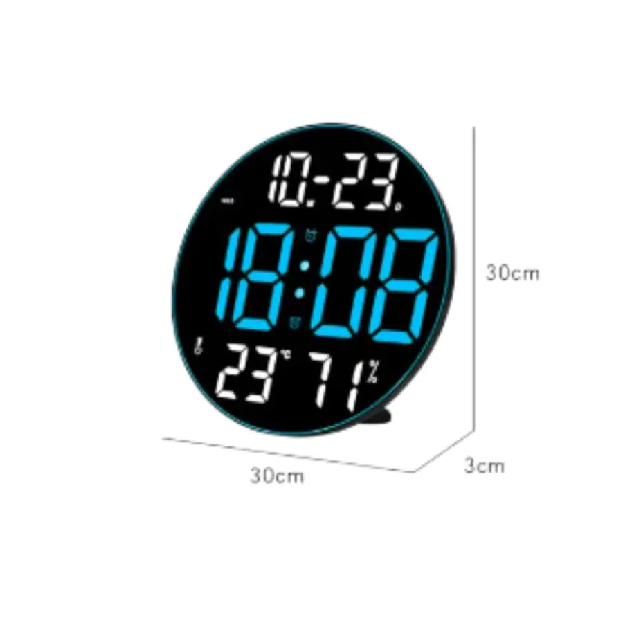 Modern Large Screen LED Round Wall Clock with Temperature, Humidity & Date Display – photo 5