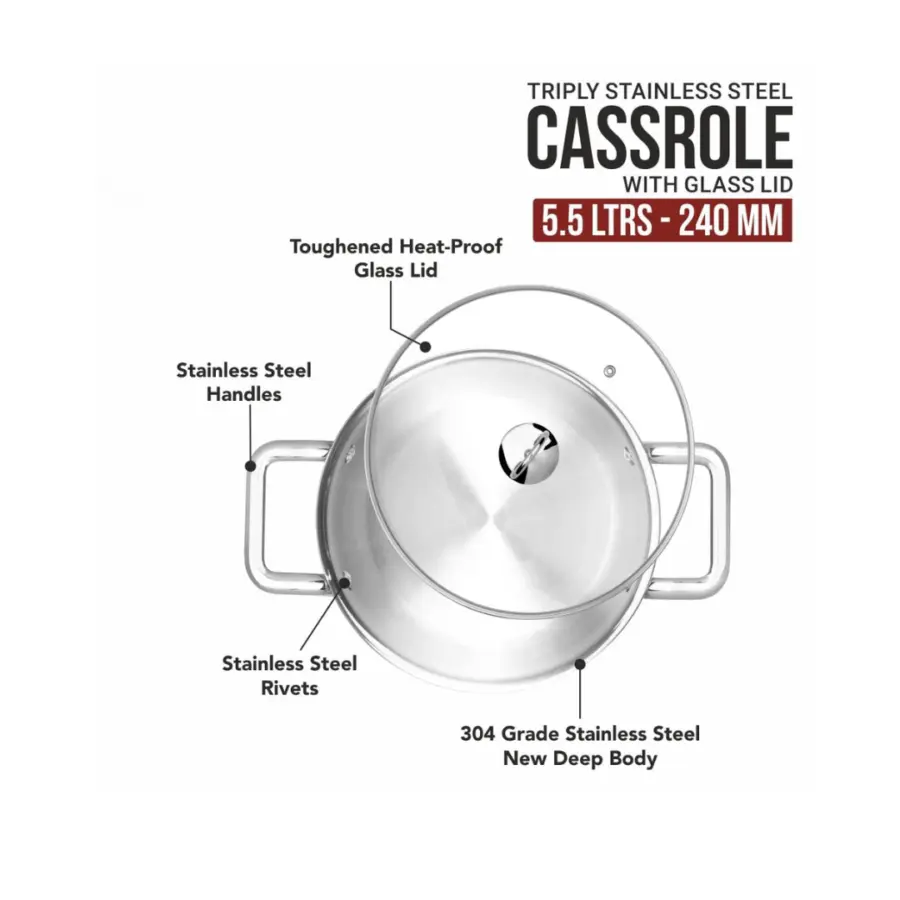 Premium Stainless Steel Casserole with Glass Lid (20cm & 24cm) 100% Food Safe – photo 3