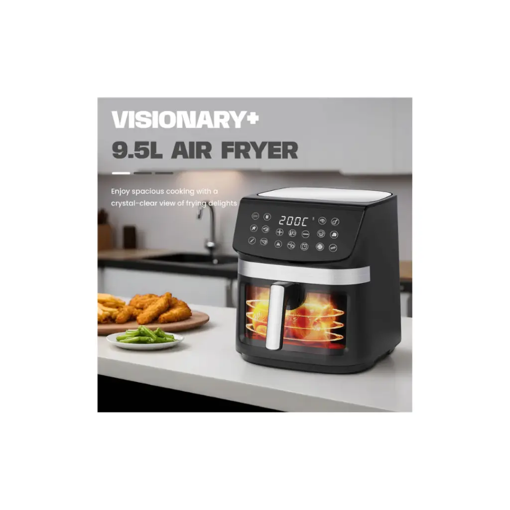 Premium Mitshu Digital 9.0L Air Fryer with 3D Visible Window (Shiny Black) – photo 2