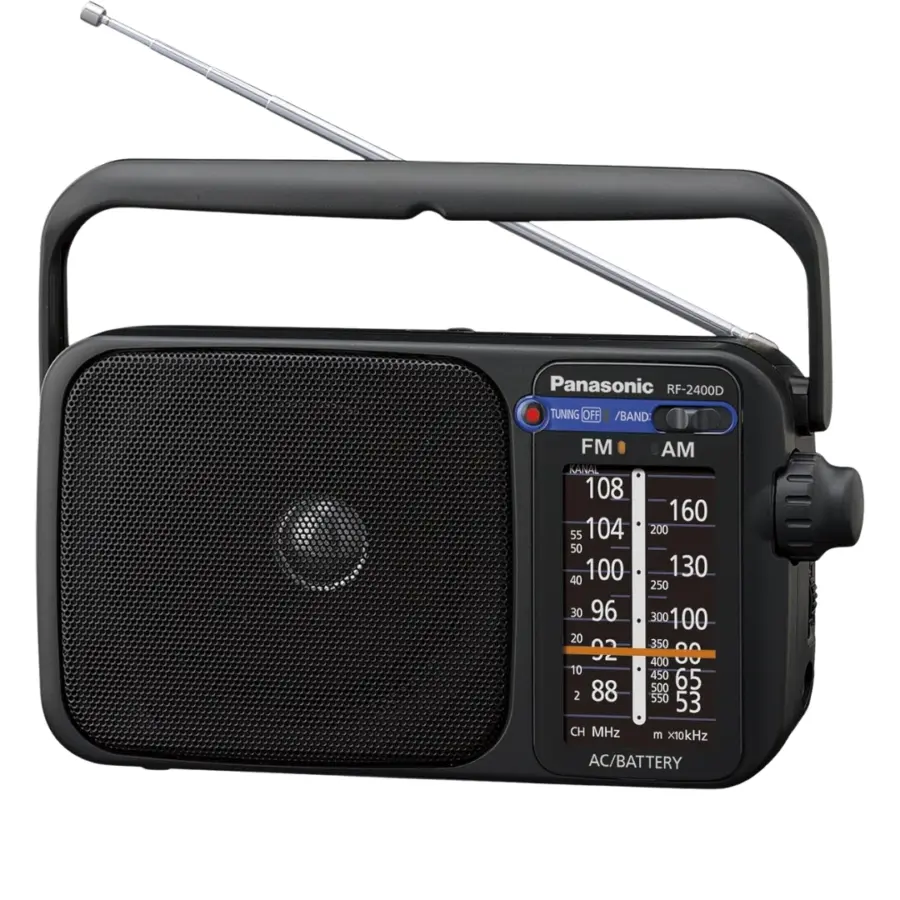 Panasonic RF-2400DEG Portable FM AM Radio available at Trontronics Sri Lanka – compact radio with clear sound and easy tuning.