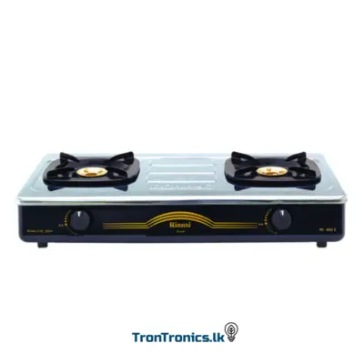 Rinnai RI-602E Two Burner Gas Cooker available at Trontronics Sri Lanka – stainless steel LPG gas stove with dual burners.