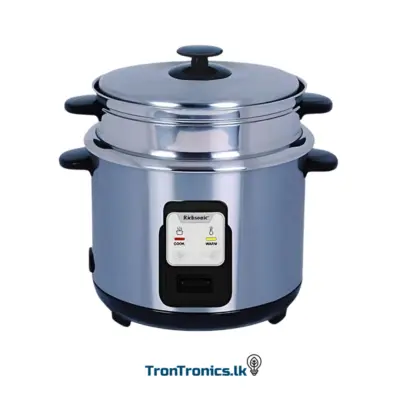 Richsonic Stainless Steel Rice Cooker in Sri Lanka – available in 1.8L and 2.8L sizes, featuring food-grade 201 stainless steel inner pot for healthy, non-toxic cooking, durable all-steel body, steamer basket for multi-functional use, ideal for cooking white rice, porridge, cakes, dumplings, and soups – perfect for Sri Lankan homes, kitchens, dormitories, and shops
