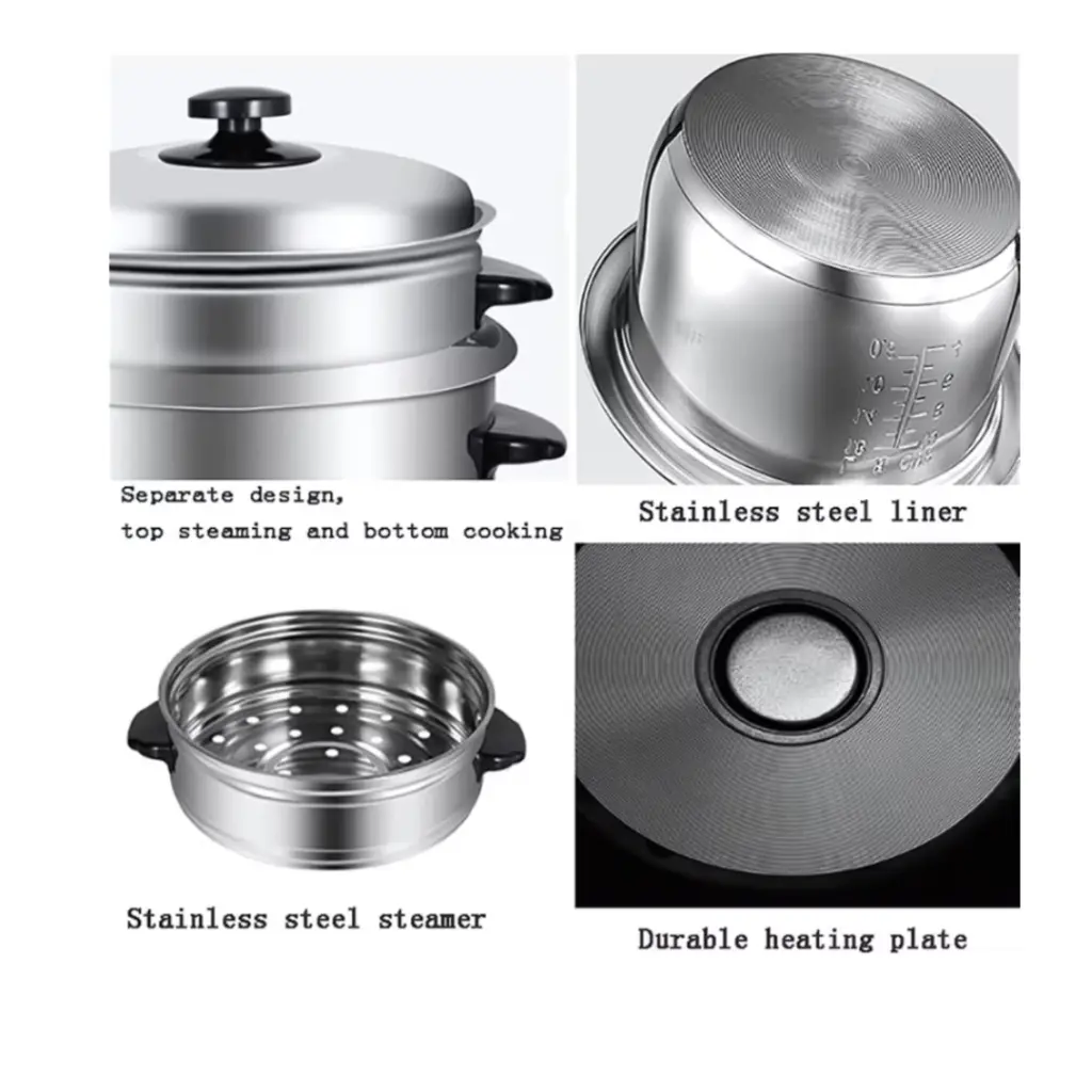 Fully Stainless Steel Silver Rice Cooker With Steamer 2.8|1.8 Liters (Stainless Steel inner-Pot) – photo 2