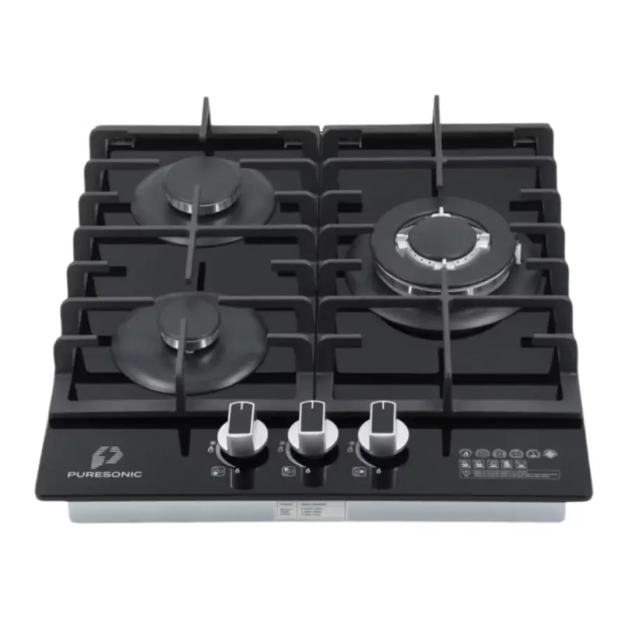 3 Burner Glass Top Cooker Hob with Flame Failure Device Black - Shopo.lk Sri Lanka
