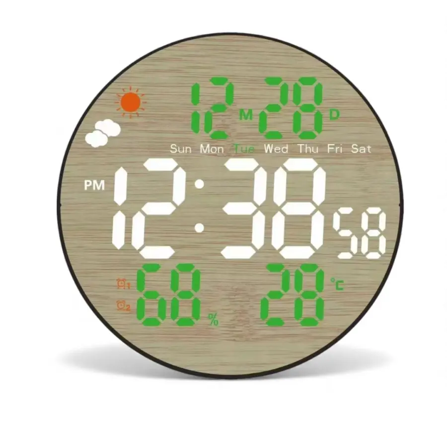 Gaosiio DS-5853L LED digital wall clock with wood grain finish and remote control – Trontronics Sri Lanka