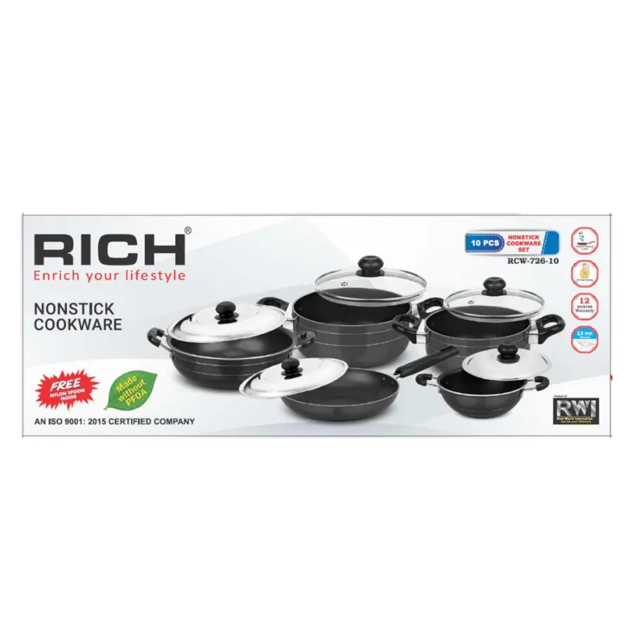 Premium Rich Nonstick Cookware Set 5, 7 and 10 Piece (Indian) – photo 2