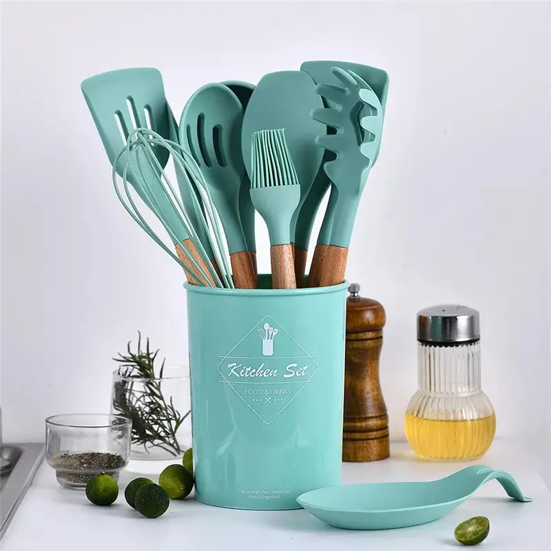 Premium12 PCS Silicone Cooking Tools with Wood Handle Nonstick Cookware – photo 2
