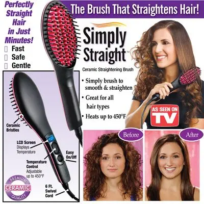 Simply Straight Ceramic Hair Straightening Brush, Black/Pink – photo 3