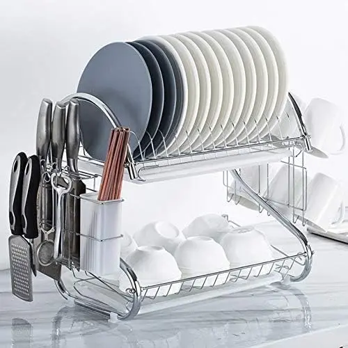 Two-Tier Kitchen Dish Rack – Silver – photo 5