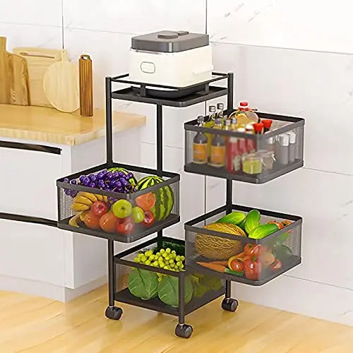 Metal 4 Layer Kitchen Rotating Trolley Organizer Stand for Kitchen – Black (4 Layer, with 5 compartments) – photo 5