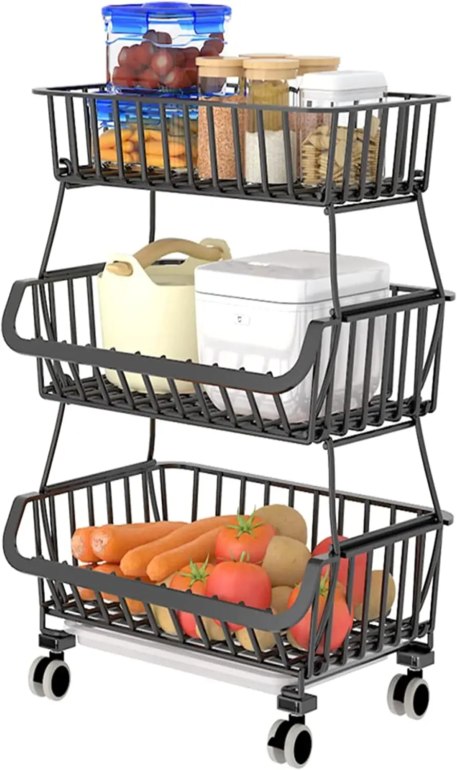 3 Layers Metal Rack Kitchen Cart Trolley Vegetable Fruit Basket for Kitchen Vegetables Pantry Garage with Rolling Wheels – photo 2