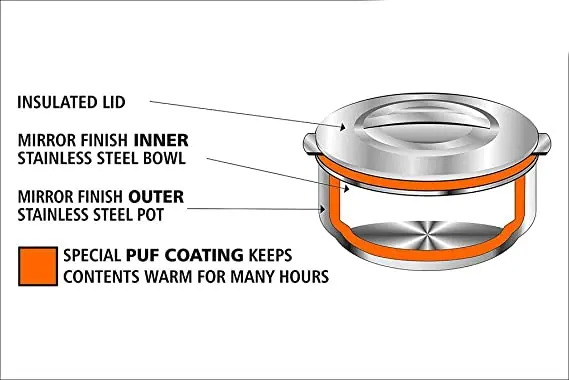 Topaz Classic Double Wall Insulated Hot Pot, Stainless Steel Casserole, 4000 ml, Silver – photo 3