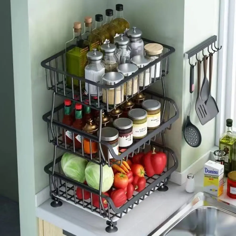 3 Layers Metal Rack Kitchen Cart Trolley Vegetable Fruit Basket for Kitchen Vegetables Pantry Garage with Rolling Wheels – photo 4