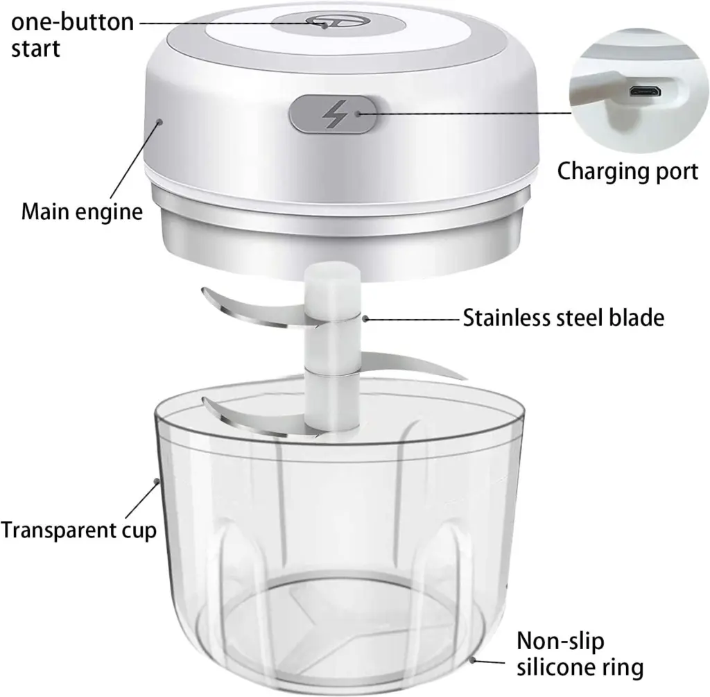 Mini Food Chopper Electric – Kitchen Food Processor and Blender, USB Charging Portable Vegetable Fruit Meat Garlic Onion Ginger Chopper with 3 Sharp Blades Grinder,Kitchen Gadget (250ml) – photo 3