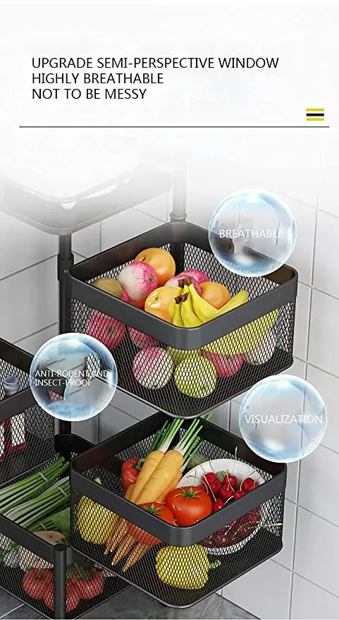 Metal 4 Layer Kitchen Rotating Trolley Organizer Stand for Kitchen – Black (4 Layer, with 5 compartments) – photo 4