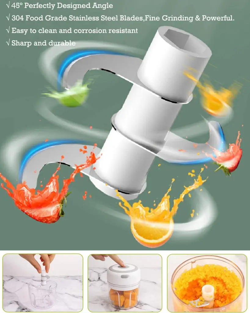 Mini Food Chopper Electric – Kitchen Food Processor and Blender, USB Charging Portable Vegetable Fruit Meat Garlic Onion Ginger Chopper with 3 Sharp Blades Grinder,Kitchen Gadget (250ml) – photo 4