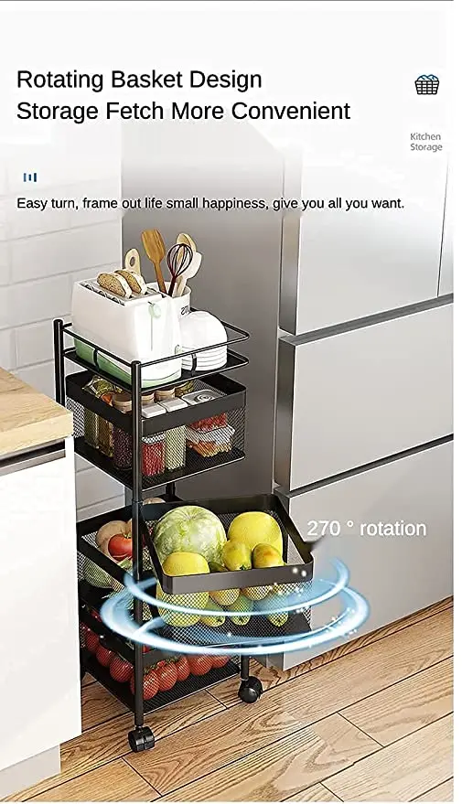 Metal 4 Layer Kitchen Rotating Trolley Organizer Stand for Kitchen – Black (4 Layer, with 5 compartments) – photo 3