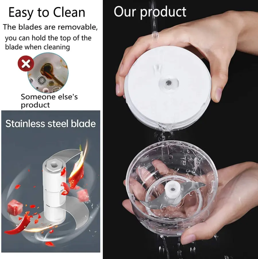 Mini Food Chopper Electric – Kitchen Food Processor and Blender, USB Charging Portable Vegetable Fruit Meat Garlic Onion Ginger Chopper with 3 Sharp Blades Grinder,Kitchen Gadget (250ml) – photo 5