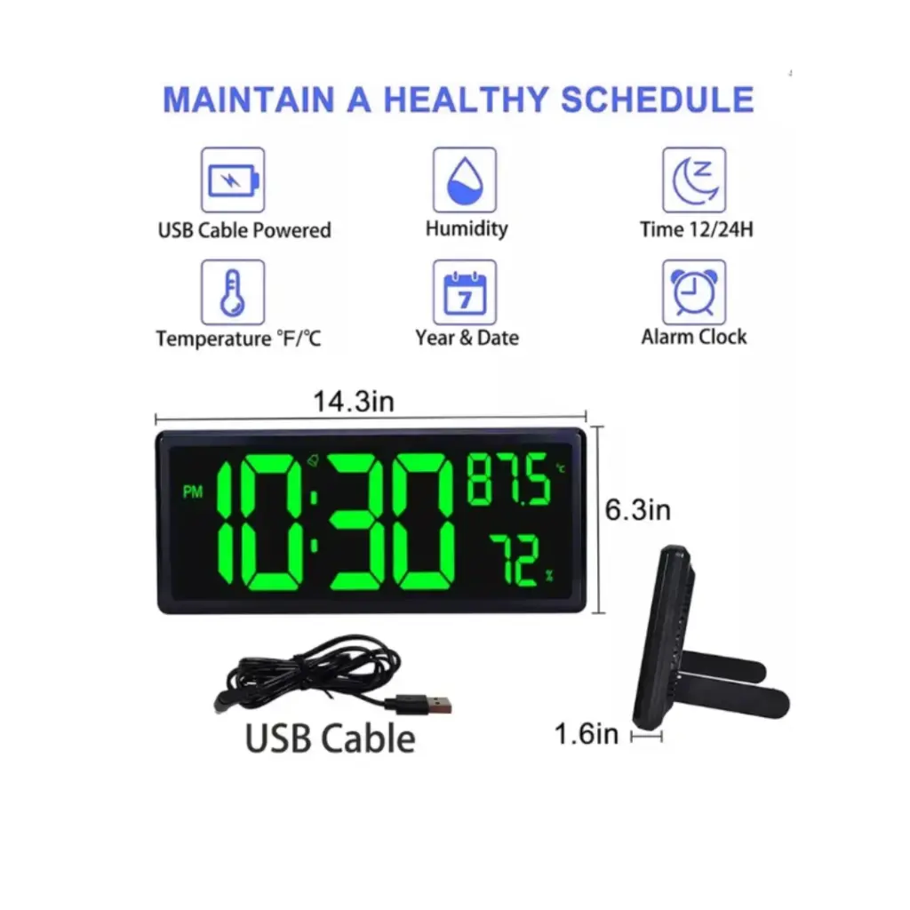 LARGE Digital LED Alarm Clock – Model 3808L (GREEN Display with Backlight) – photo 4