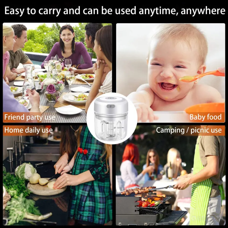 Mini Food Chopper Electric – Kitchen Food Processor and Blender, USB Charging Portable Vegetable Fruit Meat Garlic Onion Ginger Chopper with 3 Sharp Blades Grinder,Kitchen Gadget (250ml) – photo 6