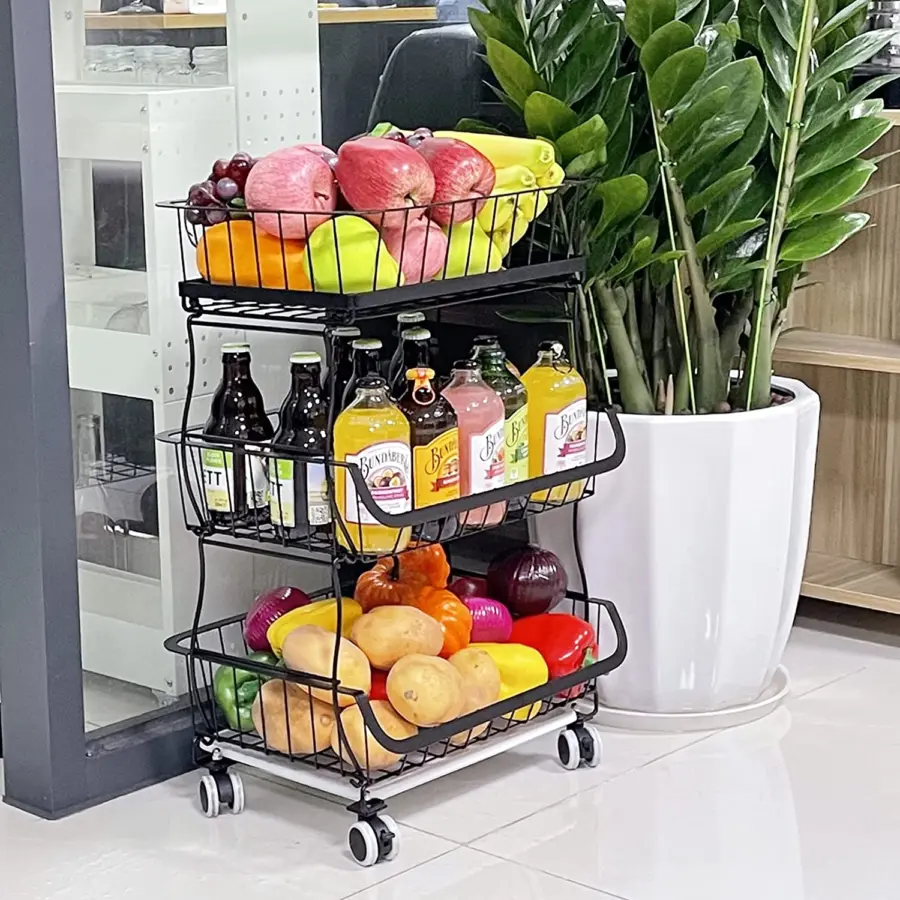 3 Layers Metal Rack Kitchen Cart Trolley Vegetable Fruit Basket for Kitchen Vegetables Pantry Garage with Rolling Wheels – photo 3