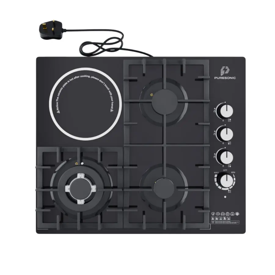 Puresonic Hybrid Gas & Ceramic 4 Stove Glass Hob with Flame Failure Device – photo 4