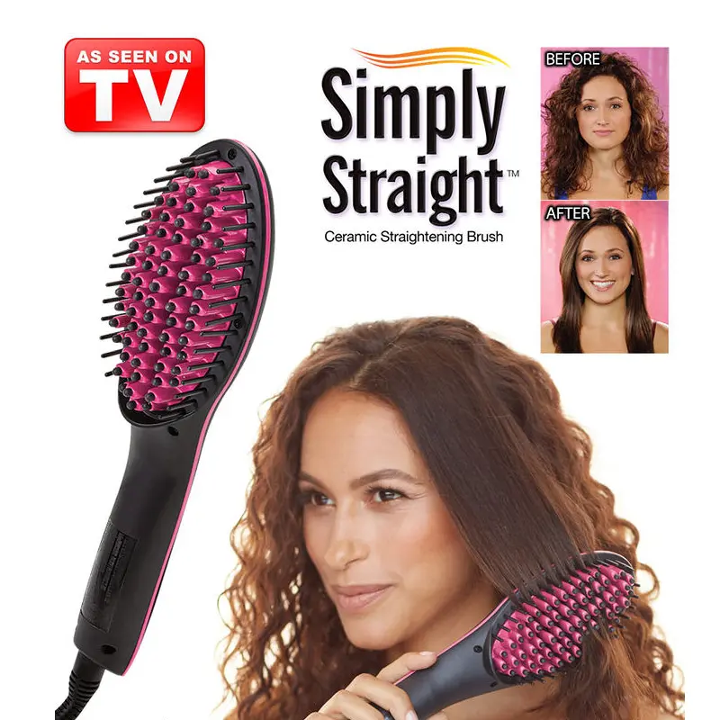 Simply Straight Ceramic Hair Straightening Brush, Black/Pink – photo 5
