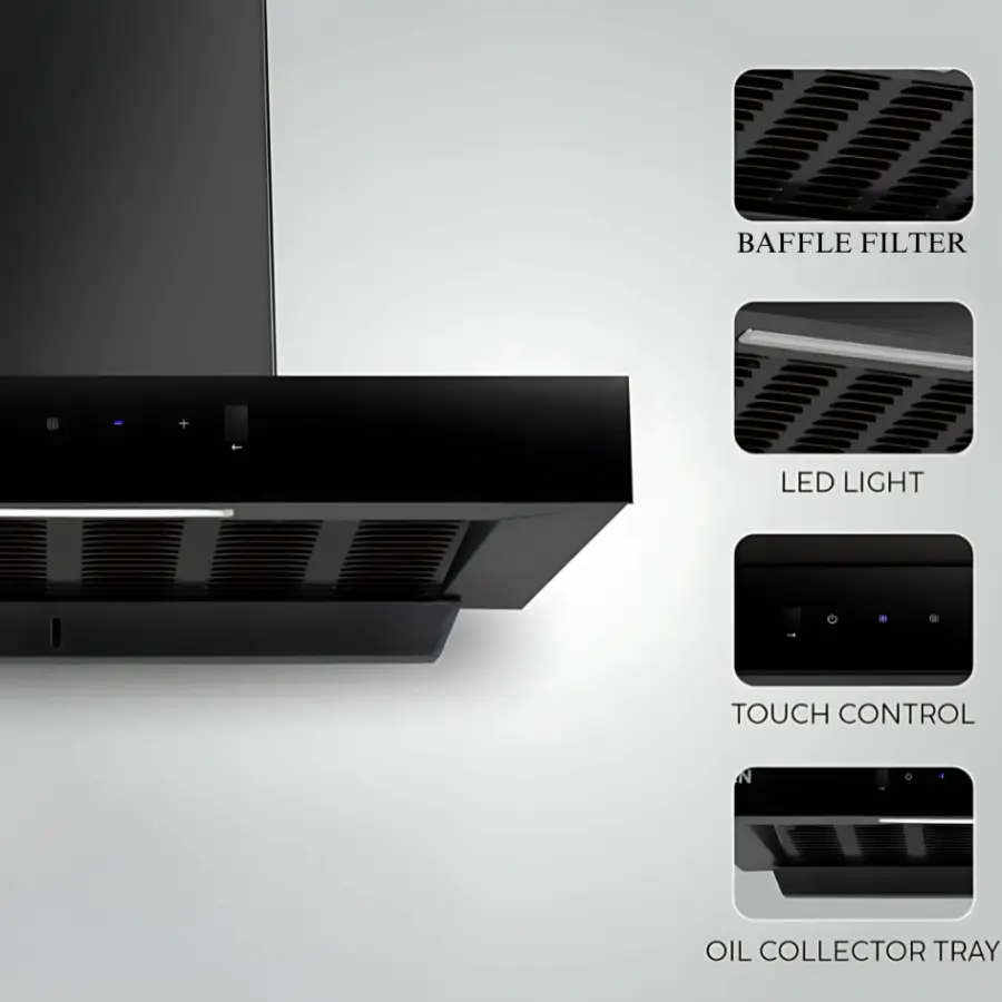 ‘T’ Shape Cooker Hood with Motion and Touch Control (Black) 60cm – photo 4