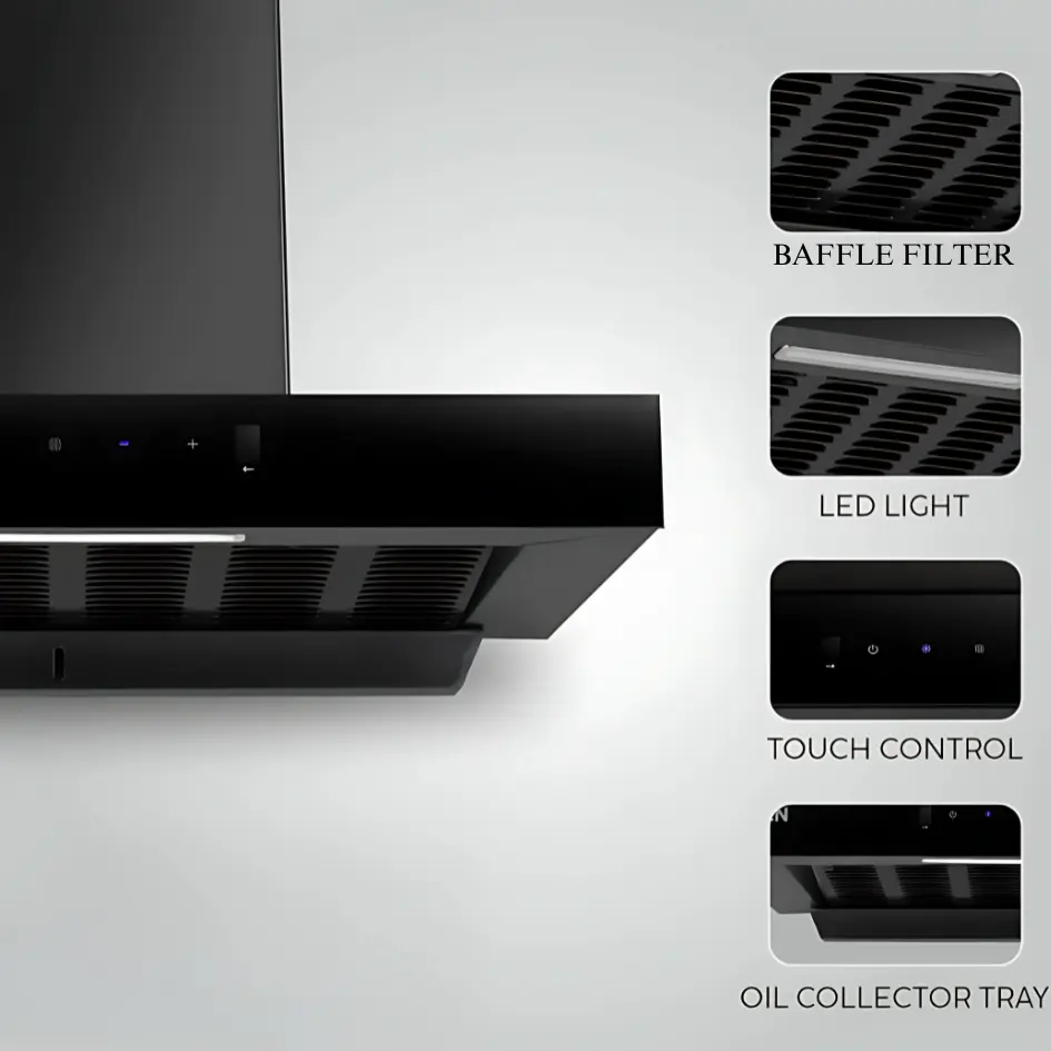 ‘T’ Shape Cooker Hood with Motion and Touch Control (Black) 60cm – photo 4