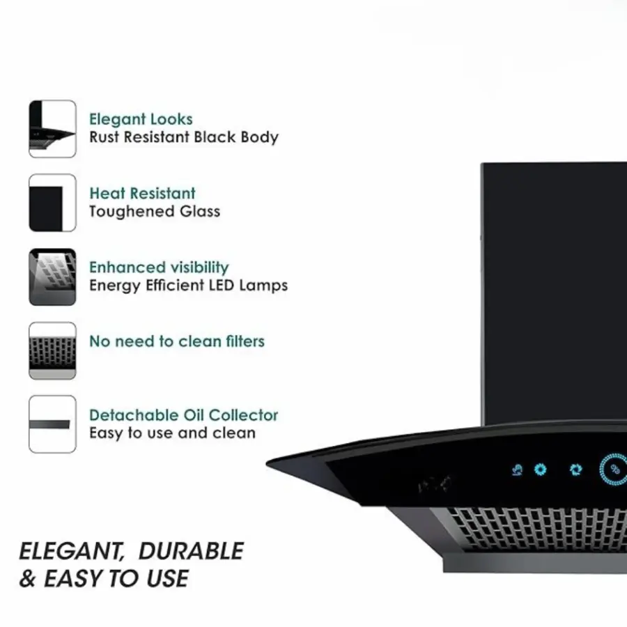 Premium Curved Glass 60cm Cooker Hood with touch and motion Sensor (Black) – photo 3