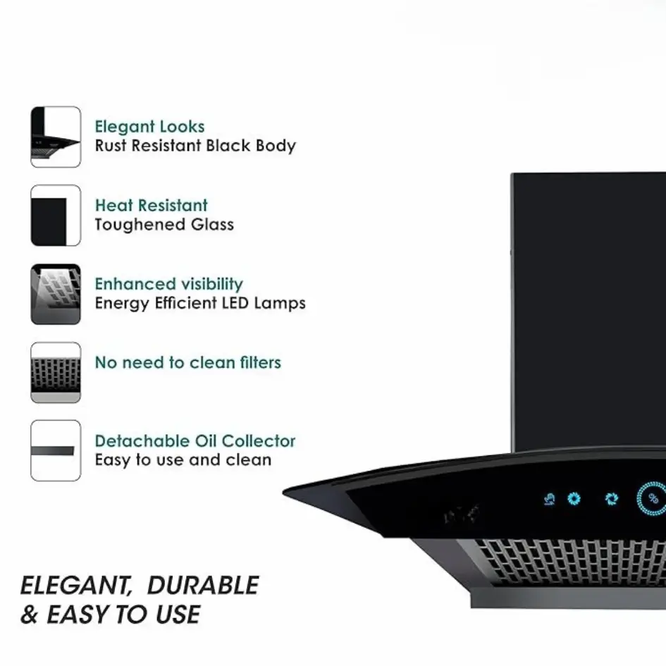 Premium Curved Glass 60cm Cooker Hood with touch and motion Sensor (Black) – photo 3
