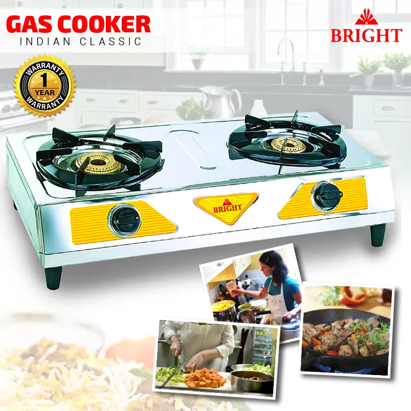 Bright Indian 2 burner stainless steel gas cooker – photo 2