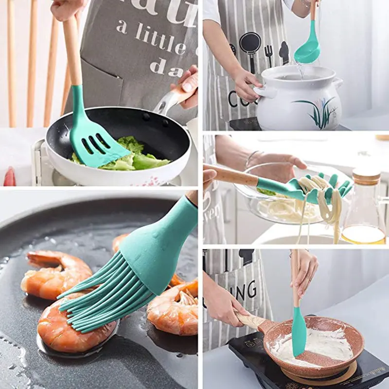 Premium12 PCS Silicone Cooking Tools with Wood Handle Nonstick Cookware – photo 5