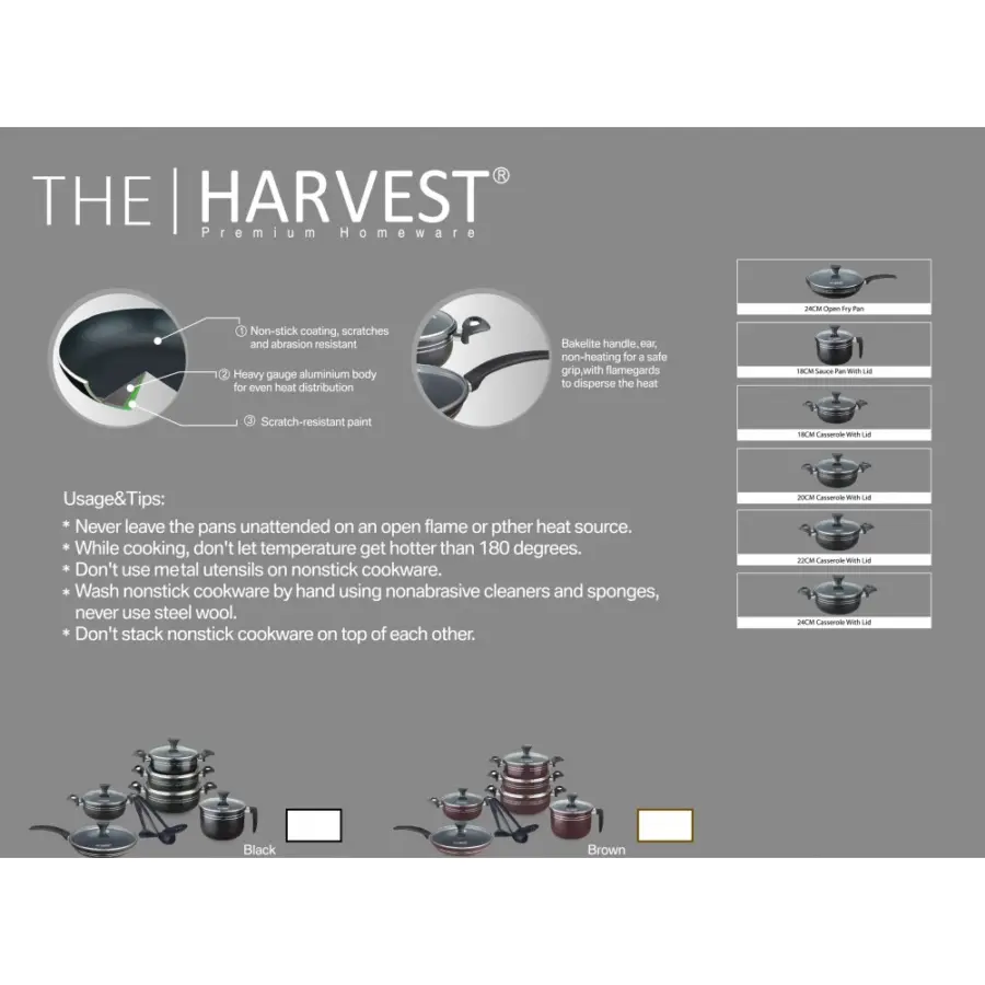 The Harvest Premium Quality 15 Pcs Cookware Set (BLACK / BROWN) – photo 6