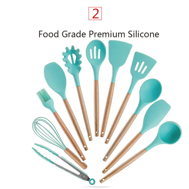 Premium12 PCS Silicone Cooking Tools with Wood Handle Nonstick Cookware – photo 4