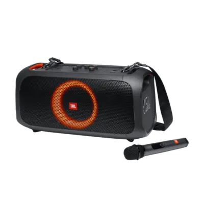 JBL PartyBox On-The-Go portable Bluetooth speaker with wireless mic and dynamic light show, perfect for Sri Lanka parties — available at Trontronics.lk