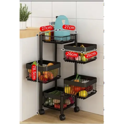 Metal 4 Layer Kitchen Rotating Trolley Organizer Stand for Kitchen – Black (4 Layer, with 5 compartments) – photo 2