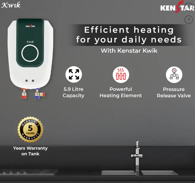 Kenstar Kwik Indian 5.9L, Instant Water Heater (without Shower Head)