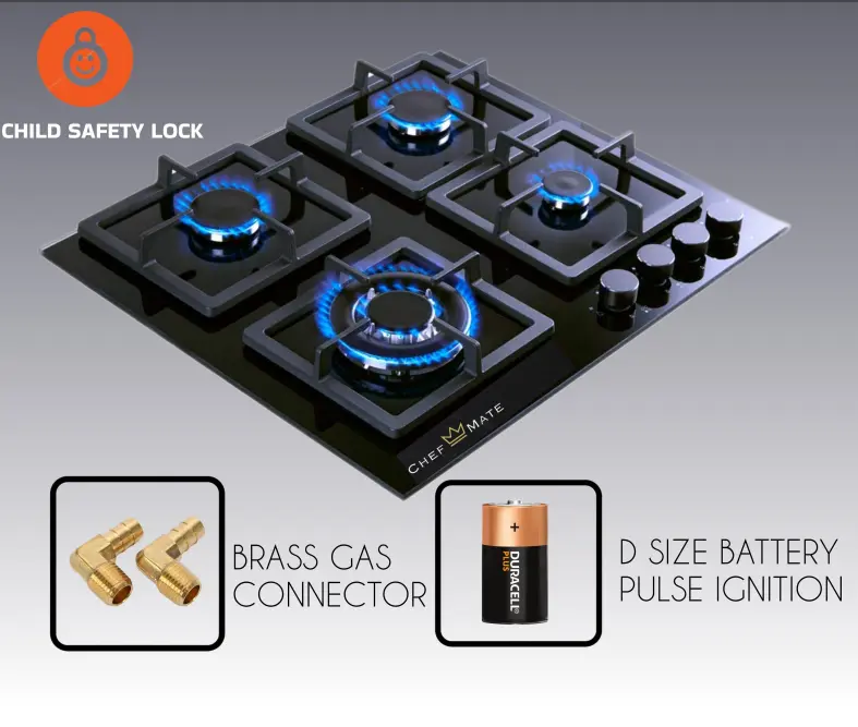 Premium Quality 4 Burner Glass Cooker Hob (Black) – photo 3