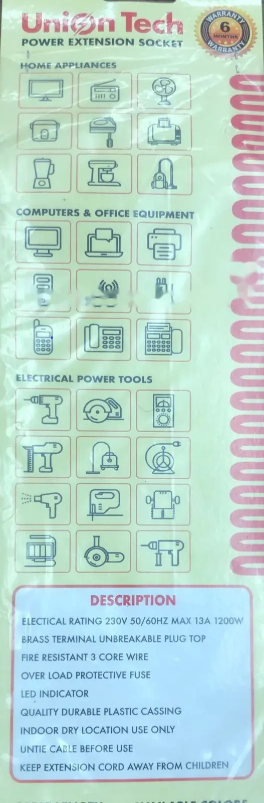 6 Way Power Extension Socket/cord 6 Months Warranty (Round Pin) 2M – photo 3