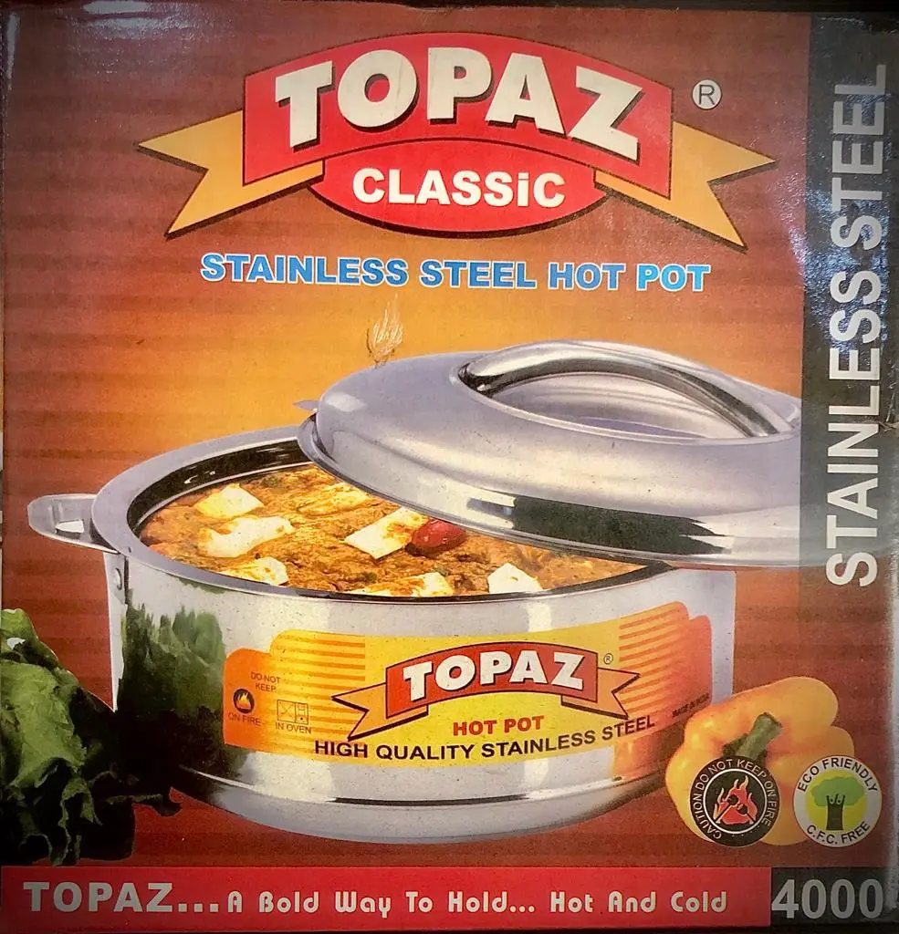 Topaz Classic Double Wall Insulated Hot Pot, Stainless Steel Casserole, 4000 ml, Silver – photo 4