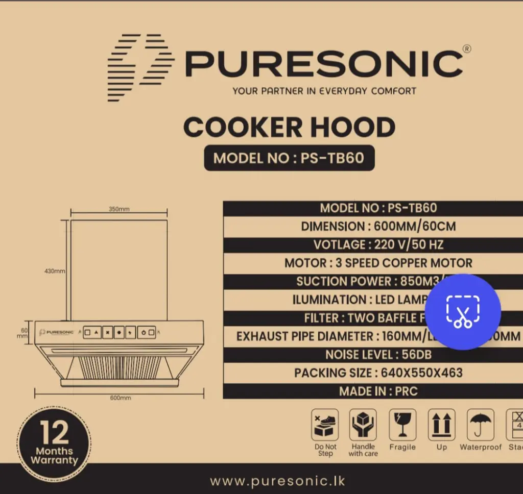 ‘T’ Shape Cooker Hood with Motion and Touch Control (Black) 60cm – photo 2