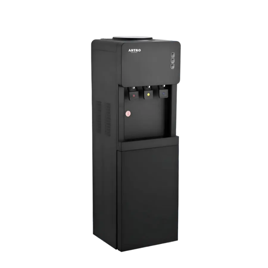 Free-Standing 3-Tap Electric Water Dispenser – Hot, Cold & Normal Water, with Bottom Storage Cabinet, Available in Sri Lanka at Trontronics.lk