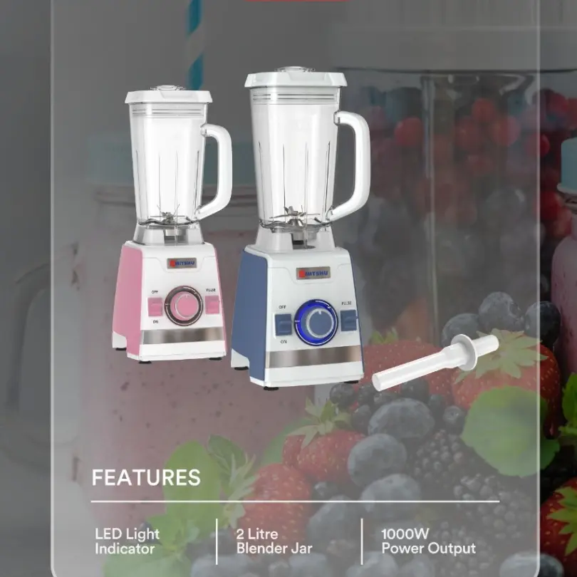 Experience powerful blending with the Mitshu 1100W Commercial Juice Blender, exclusively at Trontronics.lk. Perfect for juice bars, restaurants, and home kitchens across Sri Lanka, this heavy-duty blender is designed to handle the toughest ingredients effortlessly, making it ideal for smoothies, crushing ice, and preparing large batches of drinks. Key Features: High-Performance 1100W Copper Motor: The copper motor ensures durability and consistent power, making this blender ideal for commercial use. 2.0L Durable PC Jar: A spacious 2-liter jar allows for convenient large-capacity blending, perfect for preparing juices, shakes, and smoothies for family gatherings or professional settings. 8 Stainless Steel Blades: This commercial-grade blender features 8 high-quality stainless steel blades to tackle hard ingredients and crush ice, ensuring smooth textures every time. Pulse Mode: Achieve the perfect consistency with pulse mode for precise control, allowing you to make anything from chunky salsas to velvety smoothies. Safety Security System: Equipped with a safety system to protect the motor from overheating and overloading, ensuring long-lasting performance. Get the Mitshu 1100W Commercial Juice Blender today and enjoy professional-grade performance in the comfort of your home or business. Exclusively available at Trontronics.lk, your trusted destination for kitchen appliances in Sri Lanka. With a one-year warranty, it's a reliable choice for high-quality blending power!