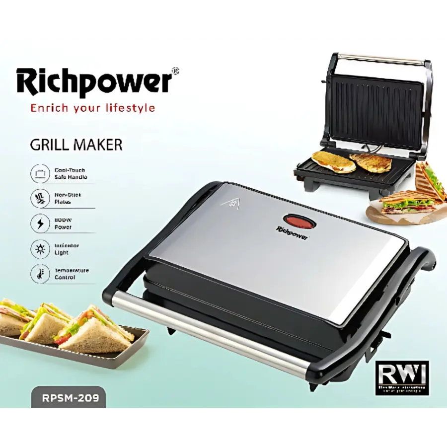 Richpower 2-Slice Grill Maker with Non-Stick Plates – Compact & Easy-to-Use Toaster, Available at Trontronics.lk"