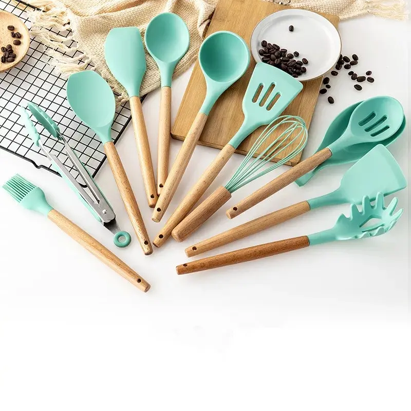 Premium12 PCS Silicone Cooking Tools with Wood Handle Nonstick Cookware – photo 3