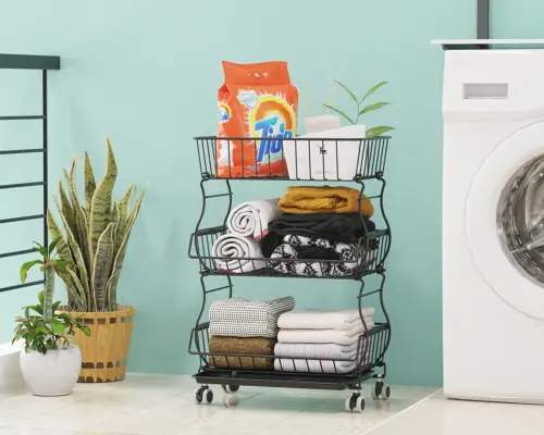 3 Layers Metal Rack Kitchen Cart Trolley Vegetable Fruit Basket for Kitchen Vegetables Pantry Garage with Rolling Wheels – photo 5